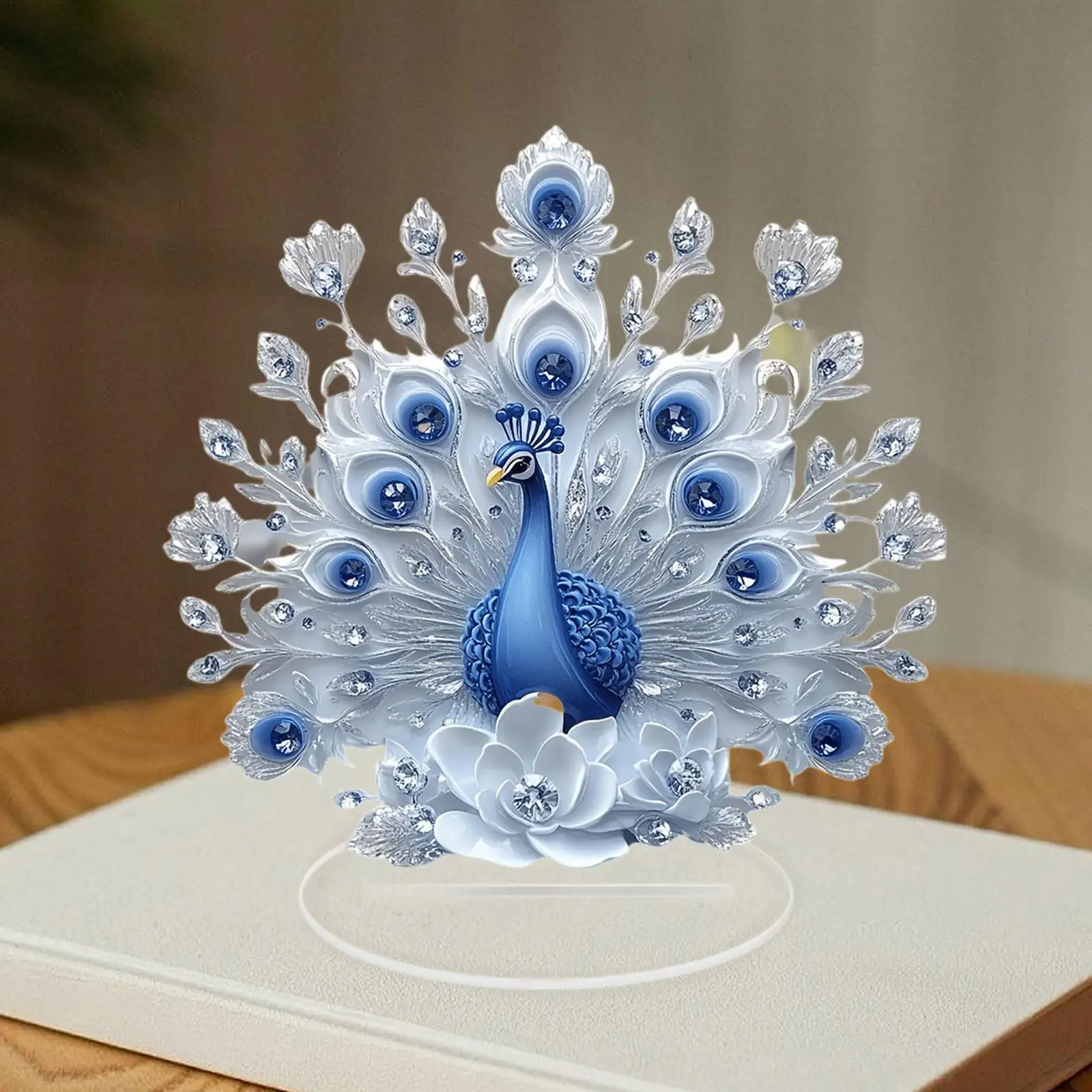 2D Peacock Decor Crafts Decorative Holiday Acrylic Desktop Plaque Decoration for Table Fireplace Bookshelf Desk Entrance Cabinet