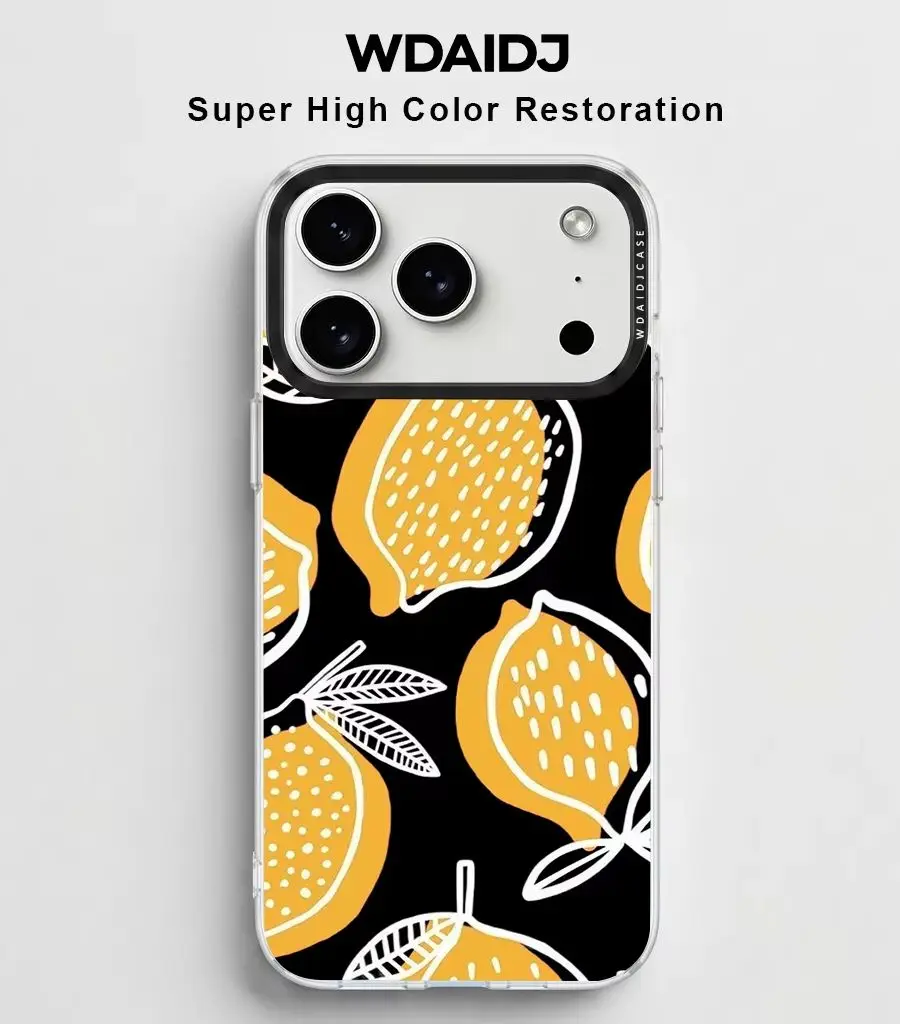 

Bold Black Base Yellow Lemon Sketch Clear Phone Case For iPhone 13 14 15 16 17 Graphic Art Fruit Design