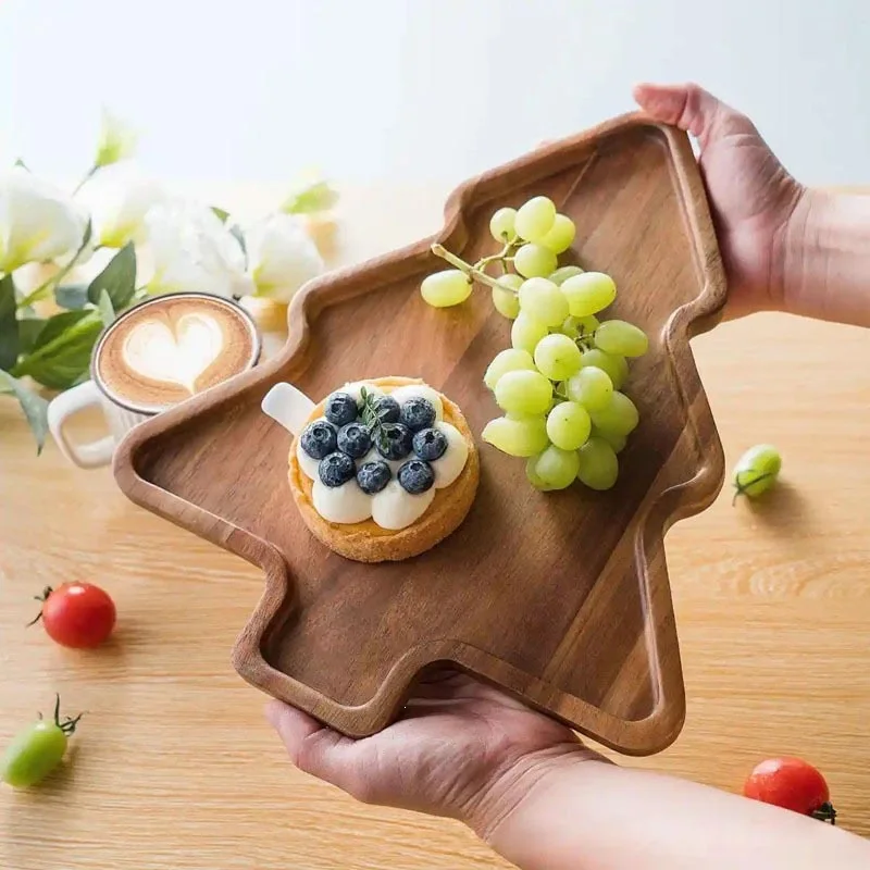 HYS Christmas tree wooden tray table top plate restaurant fruit cake dessert Christmas decoration tray