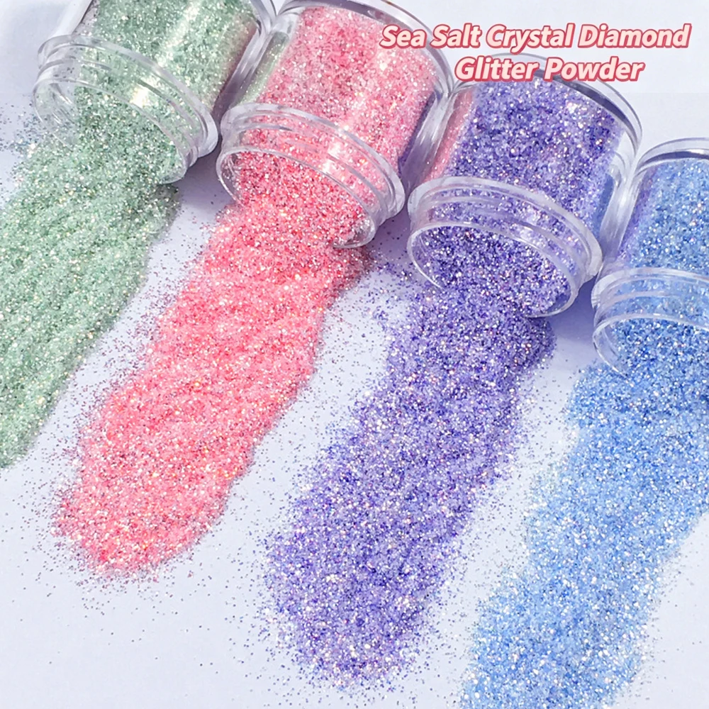 10ml 4-5g Sea Salt Crystal Sugar Nail Glitter, Rainbow Fine Shimmer Flakes for Nails Epoxy Resin Slime, Phone Case DIY Crafts