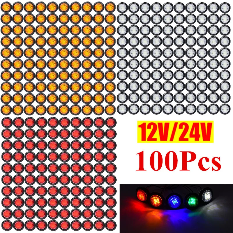 

100PCS 12V/24V Round Trailer Side Marker Indicator Lights For Trucks Boat Bullet Clearance Lights Turn Signal Lamps Waterproof