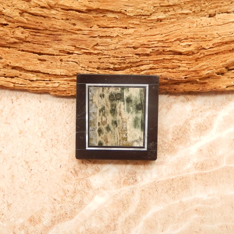 كابوشون مربع مصنوع يدويًا متعدد الأحجار الكريمة - مكون مجوهرات مرصع بقشرة المحيط جاسبر اعوج 27 × 26 × 5 مم - 8.8 جرام #3