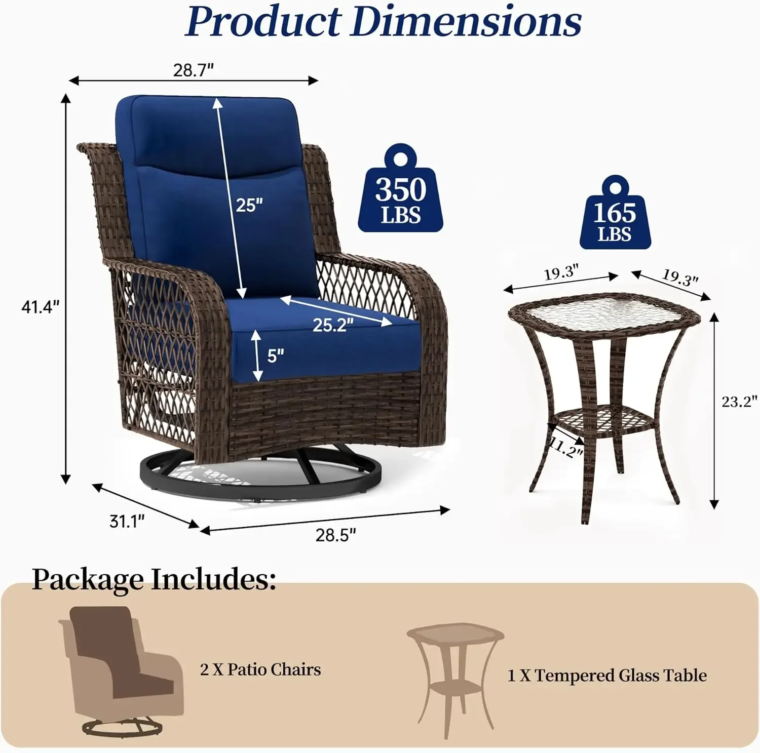 3-Piece Wicker Rocking Chair Set with Side Table, Outdoor Patio Furniture for Porch or Backyard