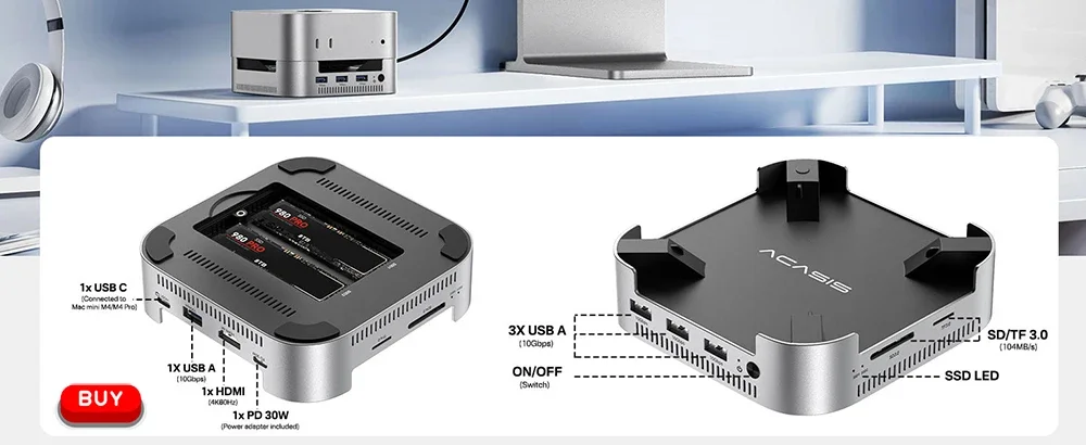 ACASIS M.2 NVMe SSD-Gehäuse Magnetische USB-C-Dockingstation 10 Gbit/s mit Lüfter für iPhone 17/16/15 Pro 2230/42/80 NVMe SSD – Detail 1