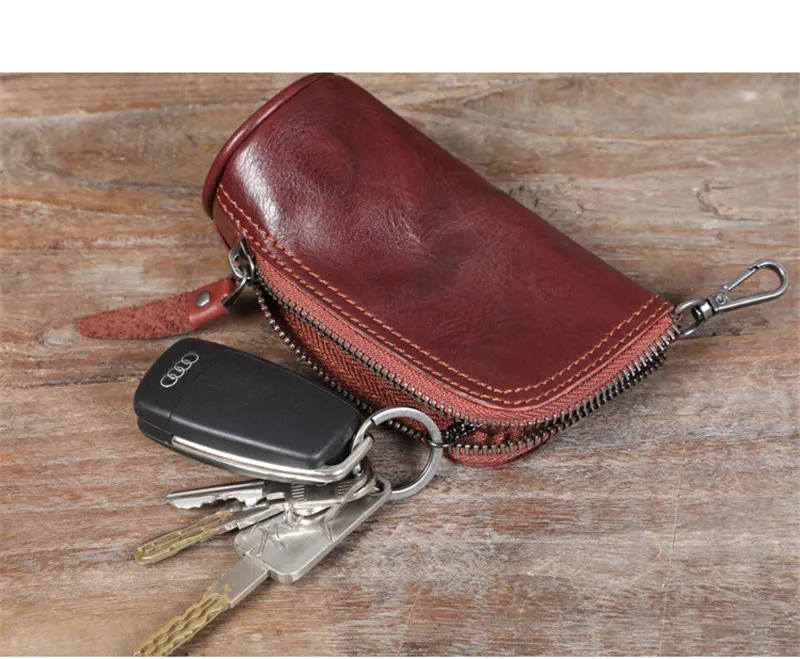 Fashion retro designer natural real leather men and women storage small key bag daily outdoor cylinder real cowhide coin purse