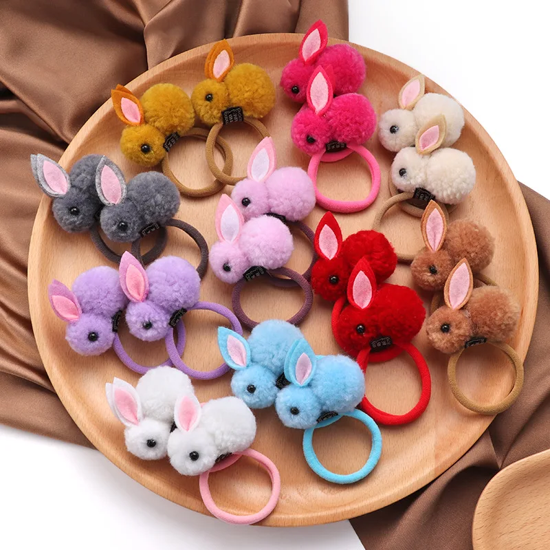 2-piece Set of Cute Rabbit Dog Hair Rings Fur Balls Rabbit Towel Rings Girl Sweet Ropes Princess Accessories Baby Headbands