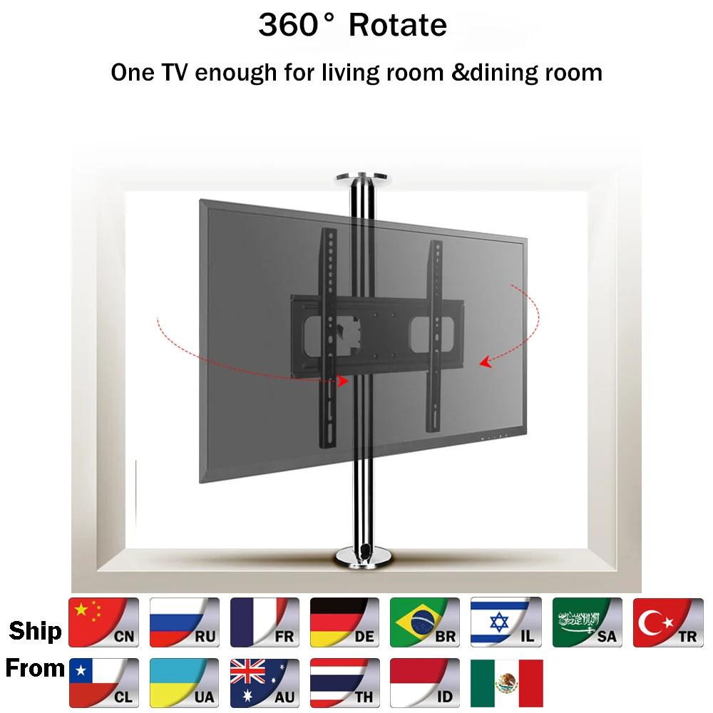 BG11 NEW Rotate 23-65 Inch Stainless Steel LCD TV Stand Mount Bracket in Partition Wall Height Adjust 86-114cm