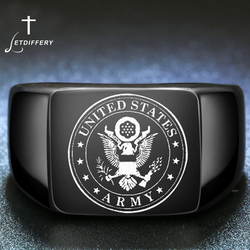 Letdiffery Stainless Steel US Army Military Veteran Ring For Men Cool Jewelry Custom Engrave Singet Ring Drop Shipping