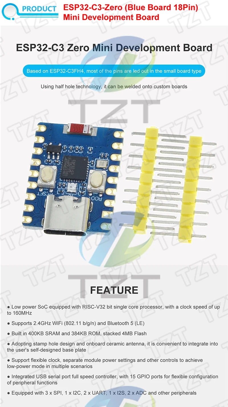 ESP32-C3-Zero ESP32-S3-Zero ESP32-C6 ESP32-H2 ESP32 SuperMini WiFi + Bluetooth ESP32 Entwicklungsboard ESP32 C3 S3 Erweiterungsplatine – Detail 1