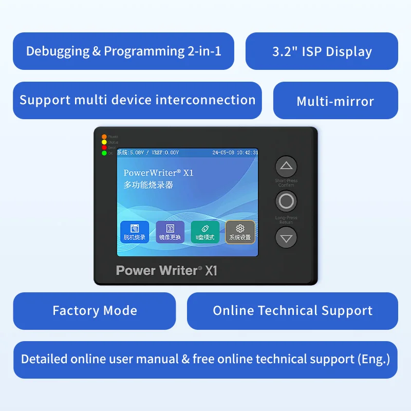 ICWORKSHOP PowerWriter X1 programmer offline multifungsi debugging online STM32 Nuvoton Arm arsitektur