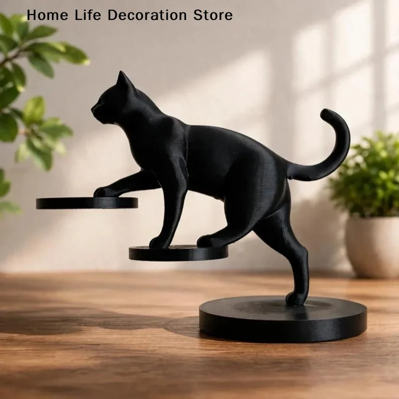 【TG】3D Printed Modern Leaping Cat Sculpture Geometric Minimalist Home Decor Living Room Desk Ornament Gift For Cat Lovers