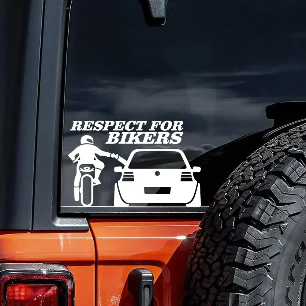 

2pcs Car Stickers with Text- Respect for Bikers, Funny Vinyl Sticker for Auto Window, Bumper Decals