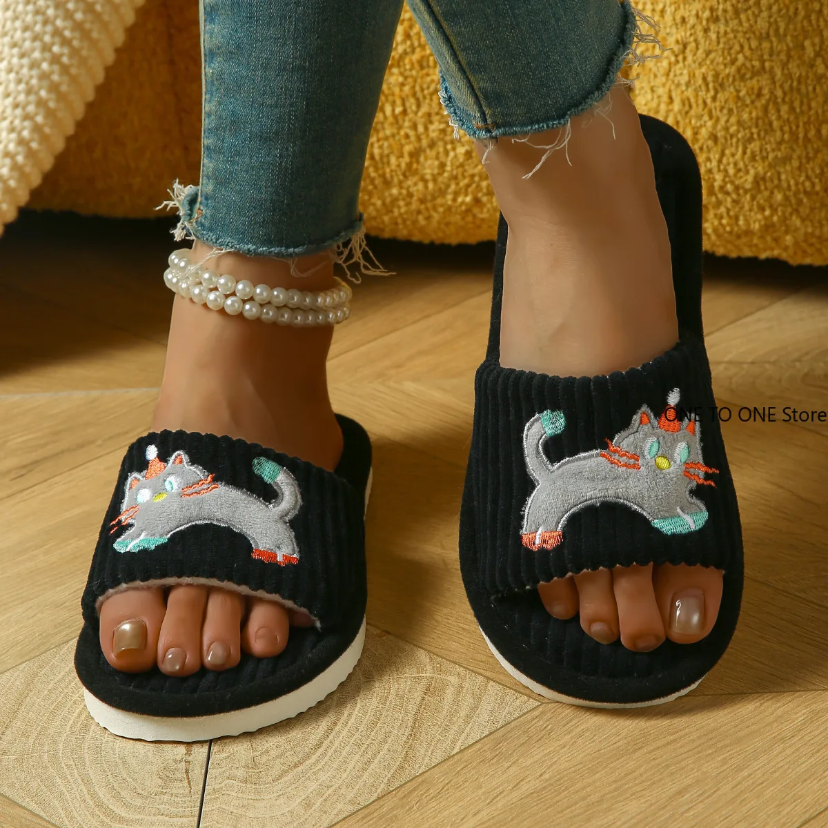 

New Cotton Casual Home Slippers for Women Open Toe Slides House Soft Light Summer Elegant Shoes Ladies Flats Slippers Wholesale