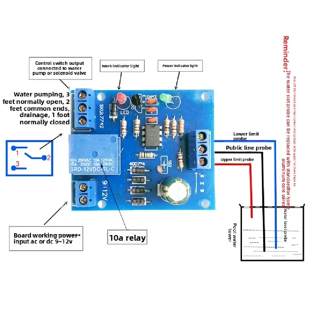 DIY Automatische Wasserstandsensor-Steuerplatine für Tanks und Pools, unterstützt 12V-Stromeingang – Detail 2