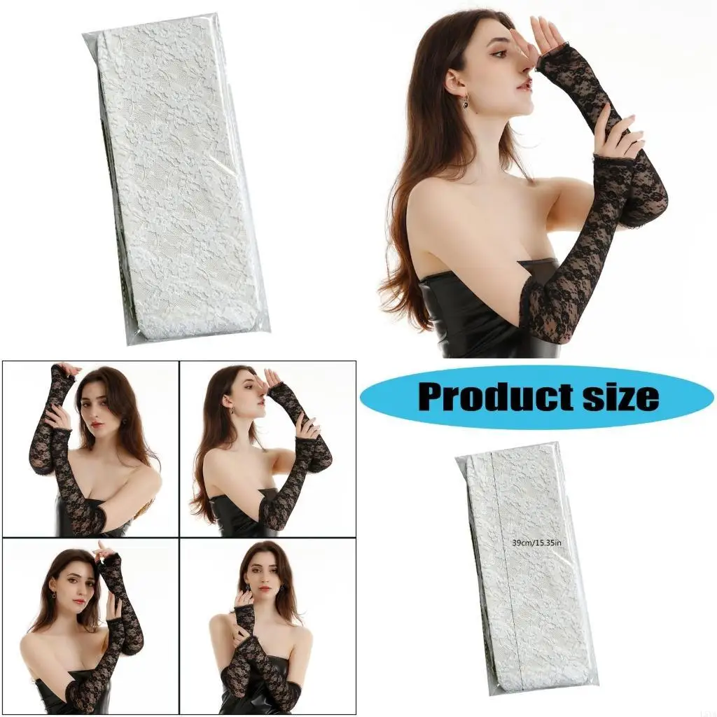 

L5YA 2 упаковки элегантных кружевных перчаток без пальцев с длинными нарукавниками и модными рукавами для свадеб и вечеринок