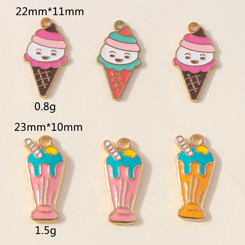 20 Stück Niedliche Getränke-Anhänger, Emaille Sommer-Eiscreme-Anhänger für Schmuckherstellung, Halsketten, Ohrringe, DIY-Bastelzubehör – Detail 9