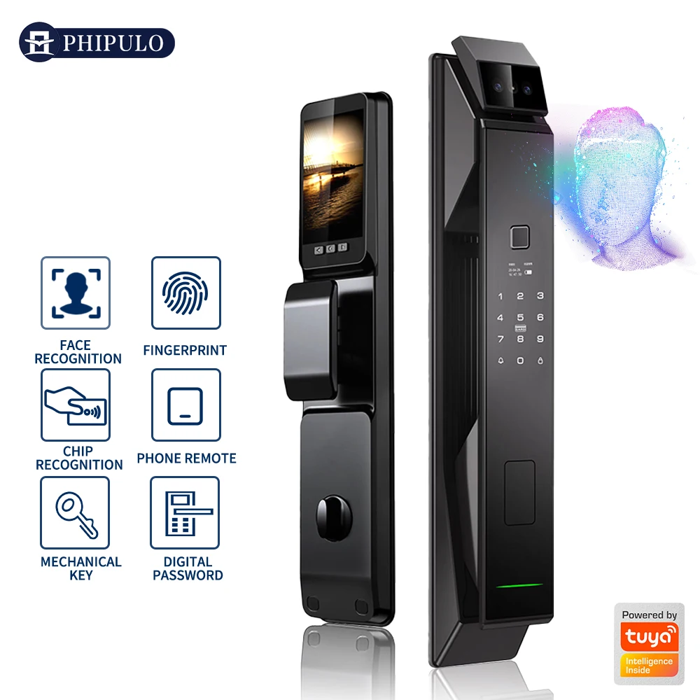 PHIPULO Digital Smart Door Lock Biometric Electronic Lock Security Camera Tuya APP WiFi 3D Face