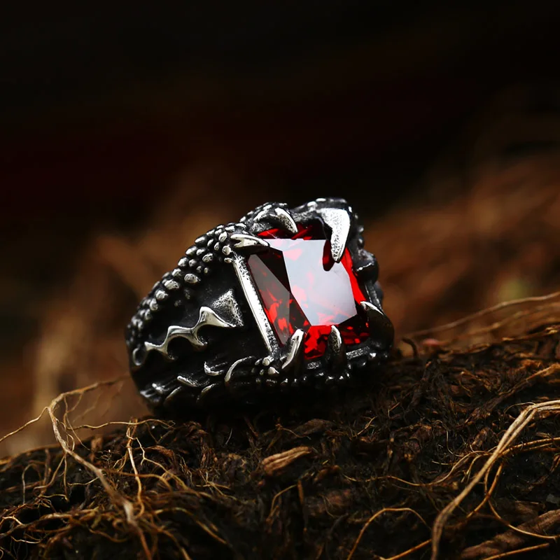 Beier New Store 316L Stainless Steel Ring Top Quality Dragon Claw With Red Blue Stone Ring Men Punk Unique Jewelry LLBR8-178R