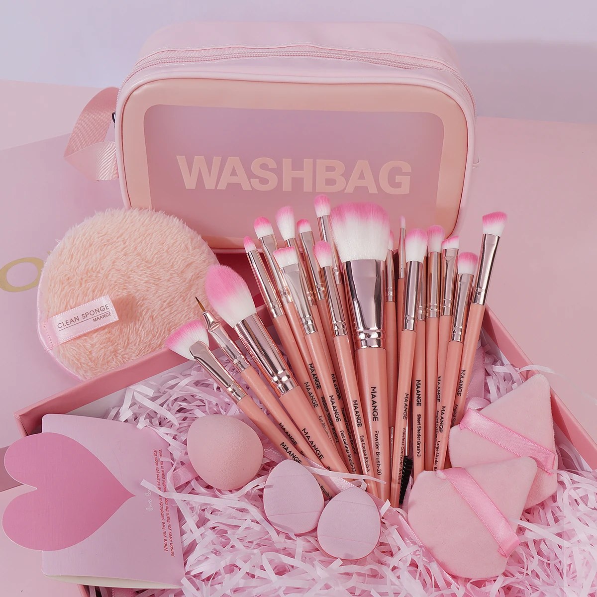 MAANGE 26PCS Makeup Tools Kit 20PCS Foundation Makeup Brush with Triangle Powder Puff Makeup Sponge Gift Set Mother's Day Gift