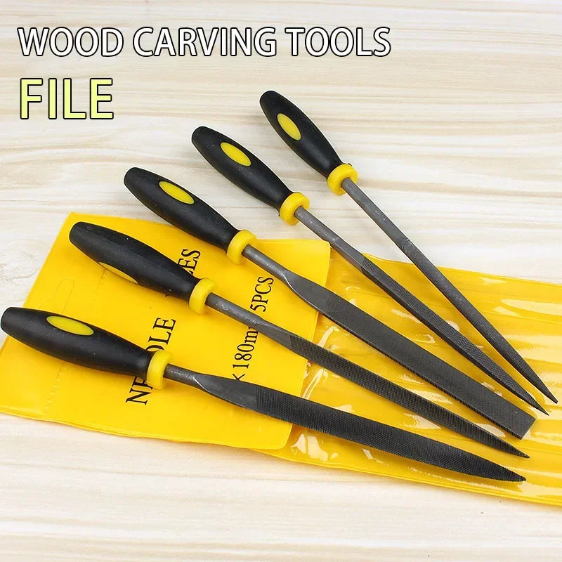 Wood Carving Tools 5 Pieces Set 140/160/180mm Mini Metal File Needle File Set Steel File Needle File Woodworking, Metal File