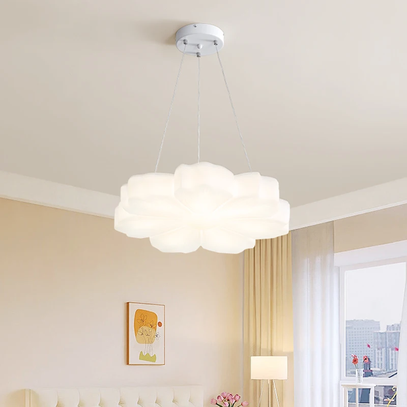 

Simple Led Dining Room Pendant Lights Creative White Flower Chandelier Modern Bedroom Study Room Home Indoor Decor Lighting Lamp