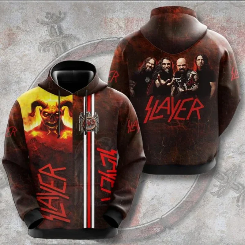 Fashion Men's Hoodies Rock Band Slayer Sweatshirts 3D Print Men Women Hip Hop Tracksuit Pullover Oversized Streetwear Y2k Hoodie
