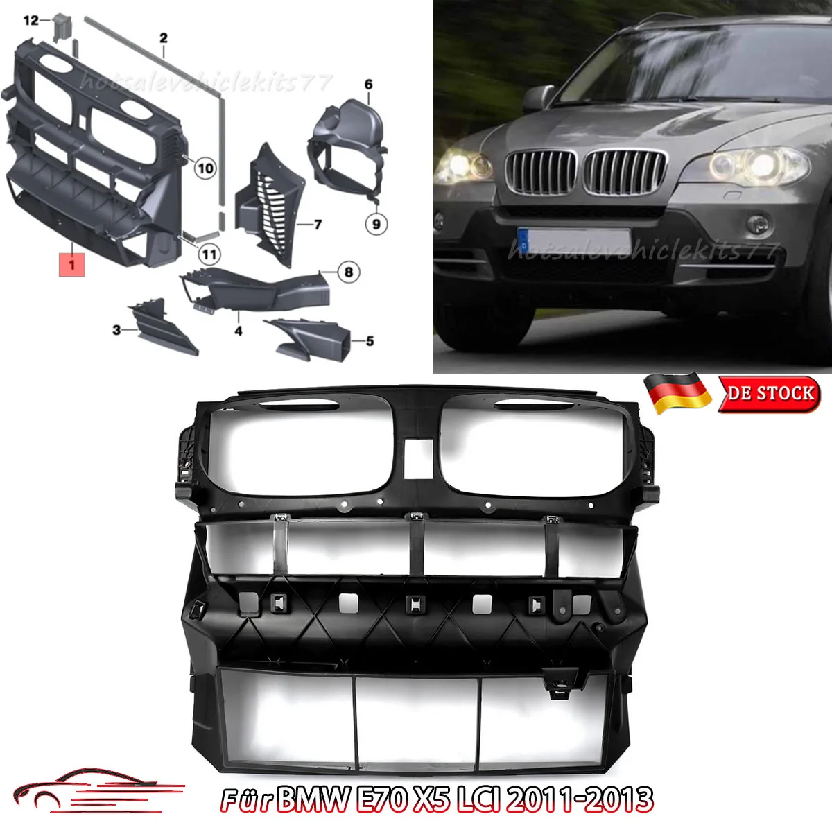 For BMW X5 E70 30i 35d 50i M Sport Utility 4-Door 2010 2011 2012 2013 Front Radiator Support Air Duct Hose Black 51647222952