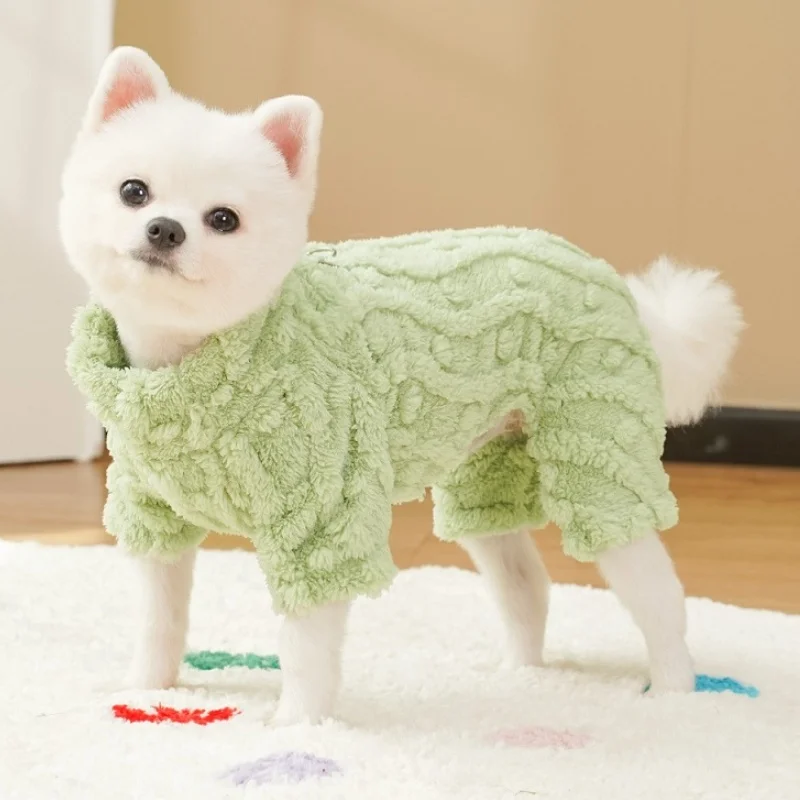 Fashion Dog Clothes for Small Dogs Winter Warm Dog Jumpsuits Cute Solid Puppy Pajamas Soft Plush Cat Onesies Poodle Pet Clothes