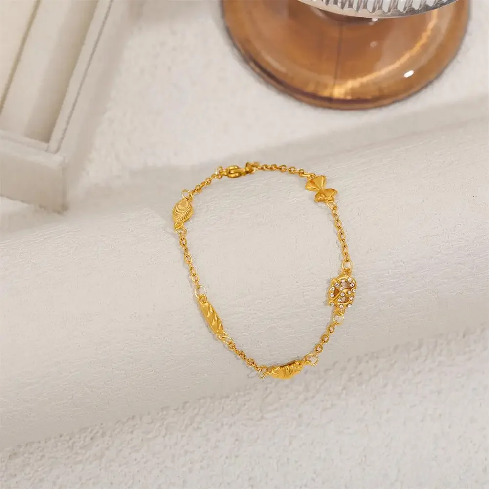 Bracelets en acier inoxydable pour femmes, zircone cubique en forme de cœur, couleur or, chaîne à maillons avec nœud papillon, bijoux de déclaration, cadeaux de fête