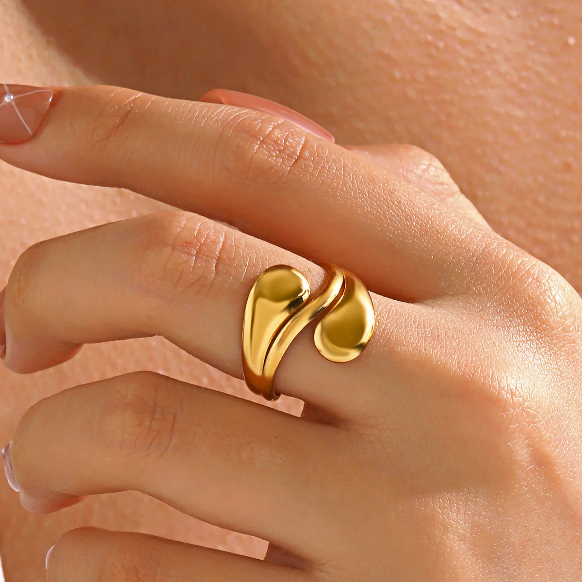 Vintage Gold Plated Minimalist Feng Shui Drip Ring Woman Designer Jewelry Open Mouth Rings Accessories Wholesale