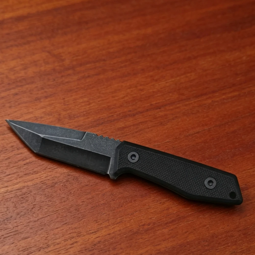 Outdoor Mini Hiking Necklace Knife with K Sheath Nylon Handle Camping Fishing Straight Knives Serrated Spine Design Pocket Tools
