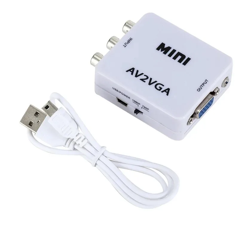 Wideo VGA GRWIBEOU HD AV2 skrzynka konwerterowa Mini AV RCA CVBS do wideo VGA Adapter wideo z dźwiękiem 3.5mm do konwerter HDTV PC