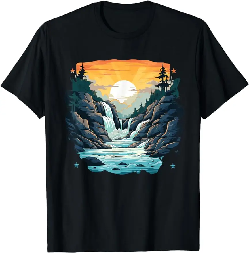 New for 2024 Summer Waterfall with Cool Sunset Lake and Waterfall lovers T-shirt