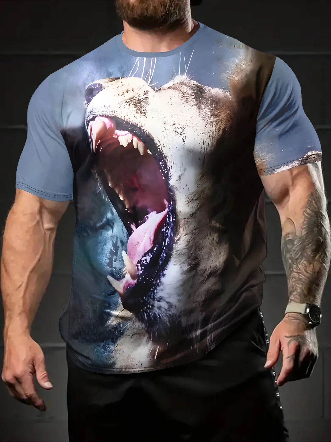 

2025 New Hip Hop Harajuku Animal Wolf Color Printed T-shirt 3D Men's and Women's Summer Short Sleeve Men's Pullover Size Up