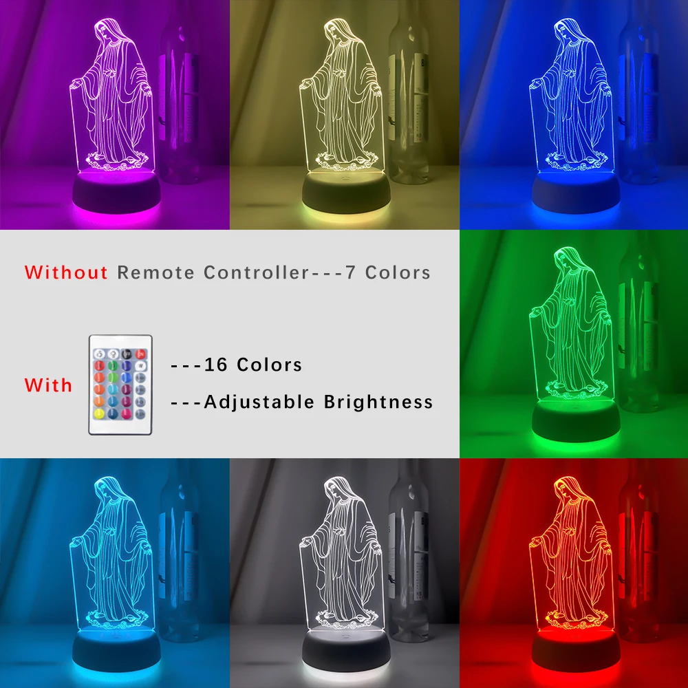 3D Night Light Jesus Illusion Lamp 7 Colors Changing Remote Control Led Christian Decorative Table Lamp Christian Prayer Lamp