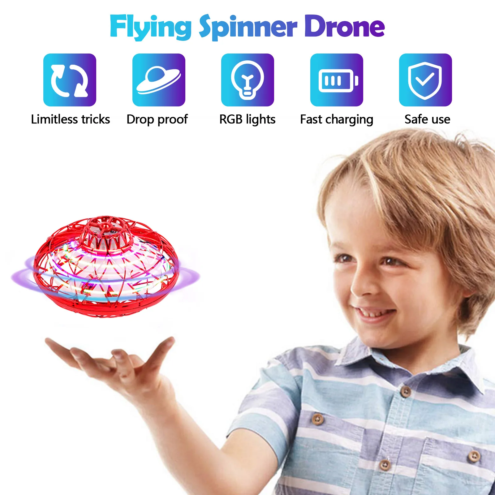 Rotation Flying Spinner Hand Control Mini Drone LED UFO Helicopter Flying Boomerang Toy Christmas Gifts for Kids Children Child