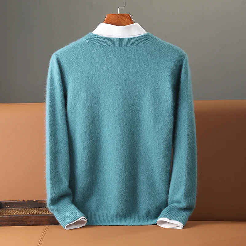 Ordos City 100% Cashmere Sweater Men's Solid Color Round Neck With Loose Plus Size Warm Bottom Jumper Autumn/winter Pullovers