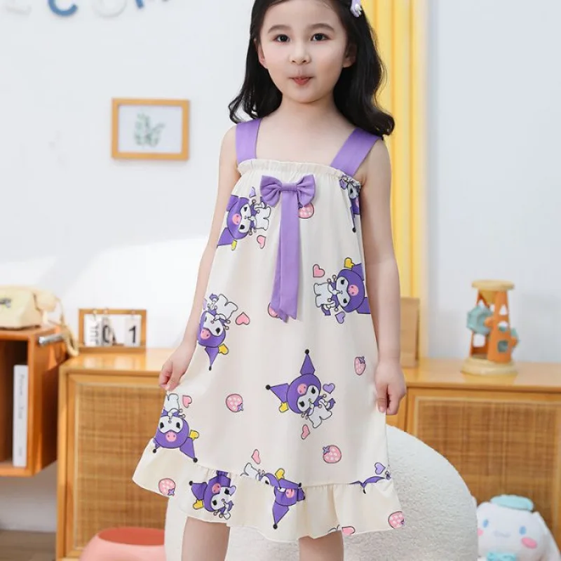 

Kuromi Hello Kitty My Melody Cartoon Girl Pajamas Summer Sleeveless Nightgown Stay At Home Comfortable Loose Dress Girl's Gift