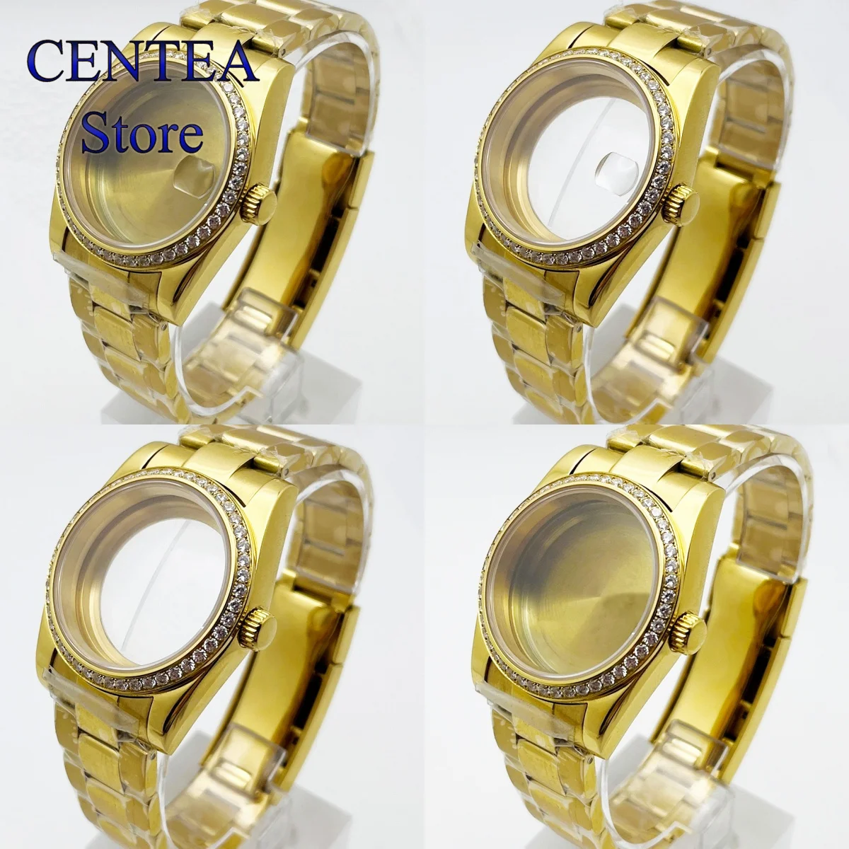 

RICHUS 36/39mm gold Watch case sapphire glass Diamond type Fit NH35 NH36 ETA2824 Miyota8215 Automatic movement