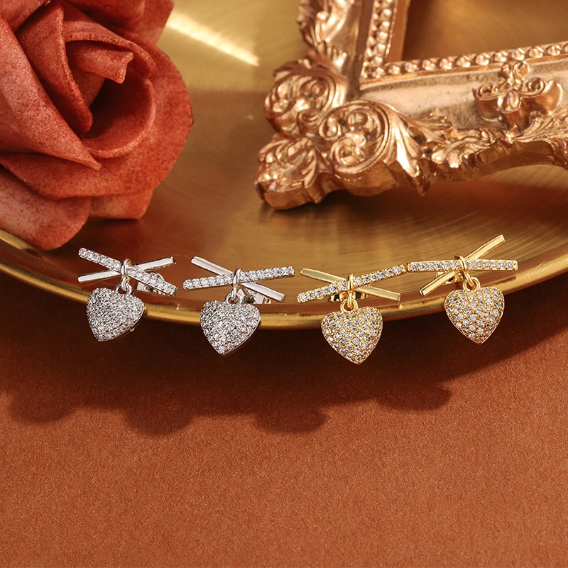 أقراط قلب ماسية فاخرة للنساء 925 ختم عالي الجودة على شكل فيونكة مجوهرات لحفلات الزفاف والذكرى السنوية #3