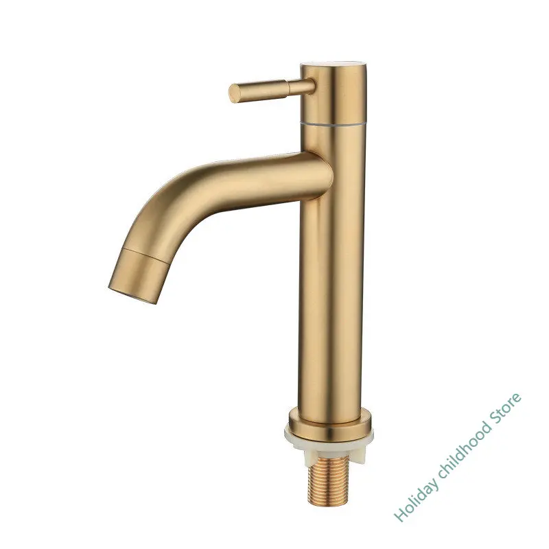 Golden Cold Water Tap Stainless Steel Faucet Cold Water Bathroom Washbasin Faucet Tap Kitchen Bathroom Accessories High Quality