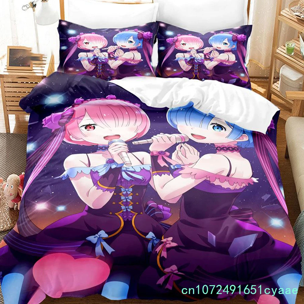3D Printed Anime  Re Zero Rem Ram Emilia Bedding Set Boys Girls Twin Queen Size Duvet Cover Pillowcase Bed Kids Adult
