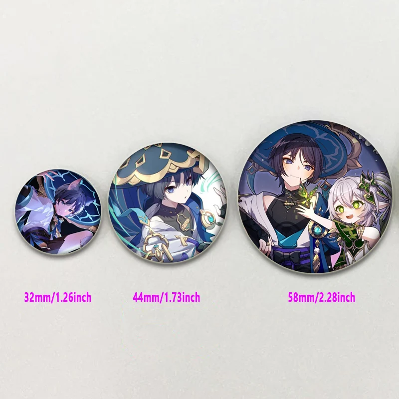 58mm Genshin Impact Brooch Game Anime Badge Cartoon Figure Kunikuzushi Round Display Brooches Lapel Pins Jewelry Gift Accessory