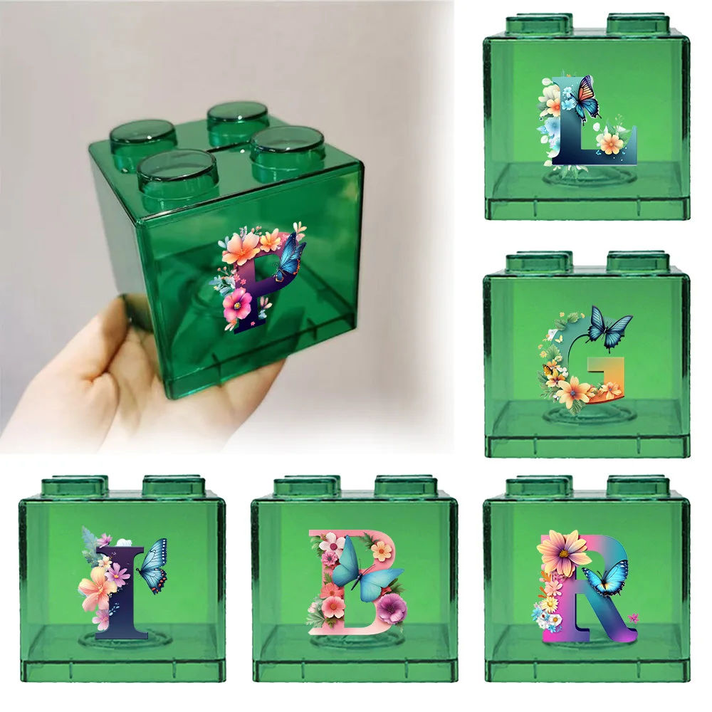 Stackable Building Block Money Saving Box Home Decor Holiday Gift Portable Money Jar Coin Storage Box Gradient Letter Pattern