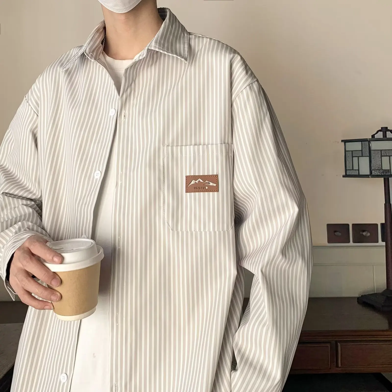 Men's Long Sleeve Stripes Shirts, Comfortable Blouses, Casual Loose Single Breasted, Male Vintage Shirt, Spring, Autumn