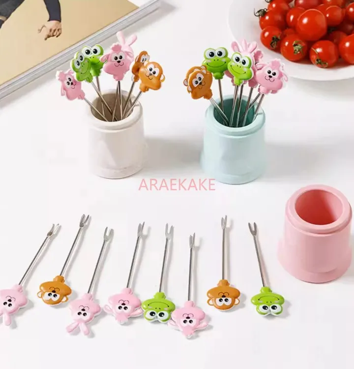 Fruit Fork Set Creative Cute Cartoon Household Stainless Steel Sticker Fruit Insert European Children's Baby Safe Small Fork