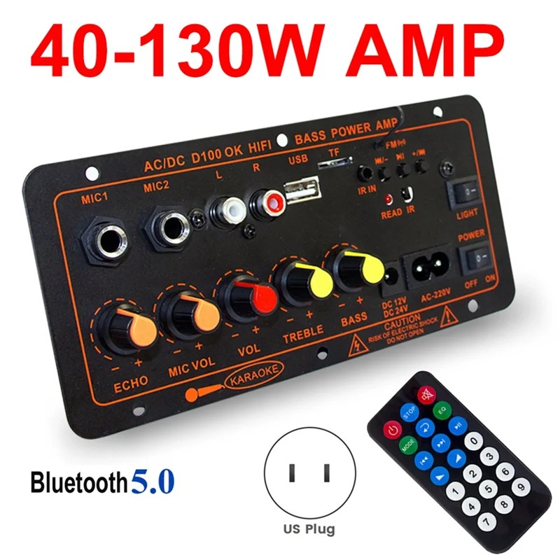 Amplificador de sonido Amplificadores Bluetooth Compatible con micrófono dual Reproductor de MP3 Disco U TF para altavoz de 4Ohm-Enchufe estadounidense-TCE
