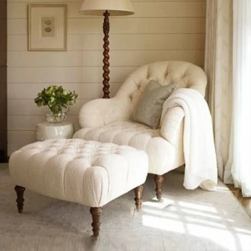 Simple Single Sofa round-Backed Armchair Living Room Bedroom Balcony Fabric Solid Wood Leisure Recliner Clothing Store