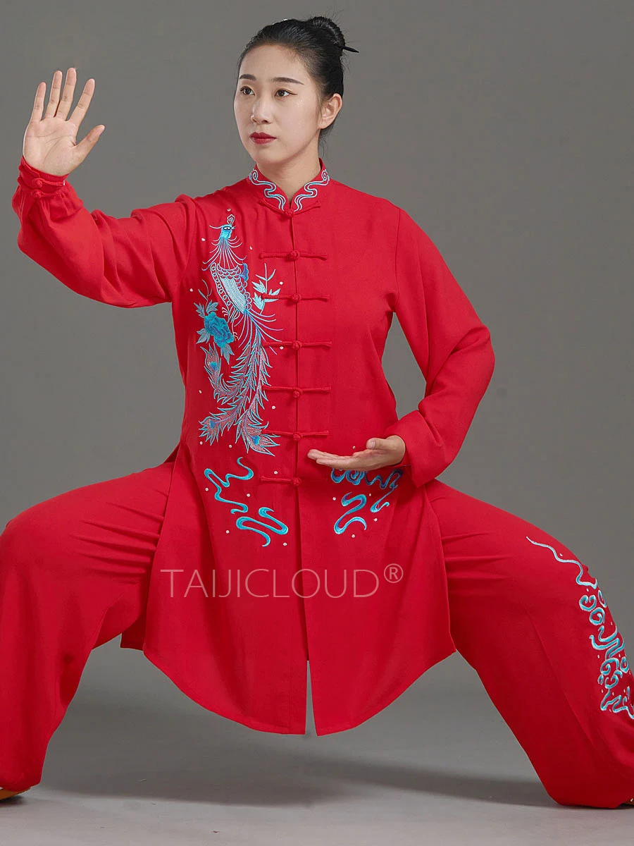 

Tai chi attire for women, thin and lightweight style with embroidery, Chinese practice clothing for spring and summer seasons