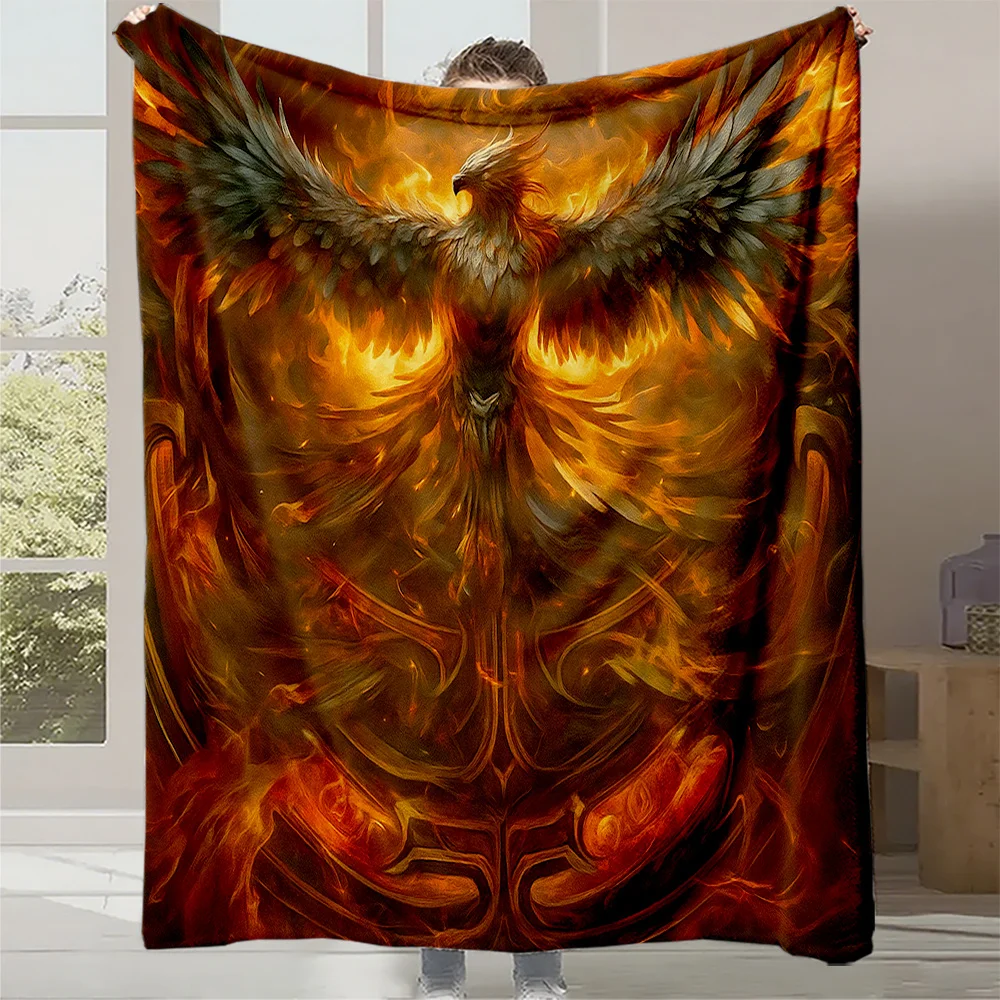 1 unidad, manta polar con estampado de tótem Flame Phoenix, manta polar de alto peso, manta cálida agradable para la piel | un artículo imprescindible para